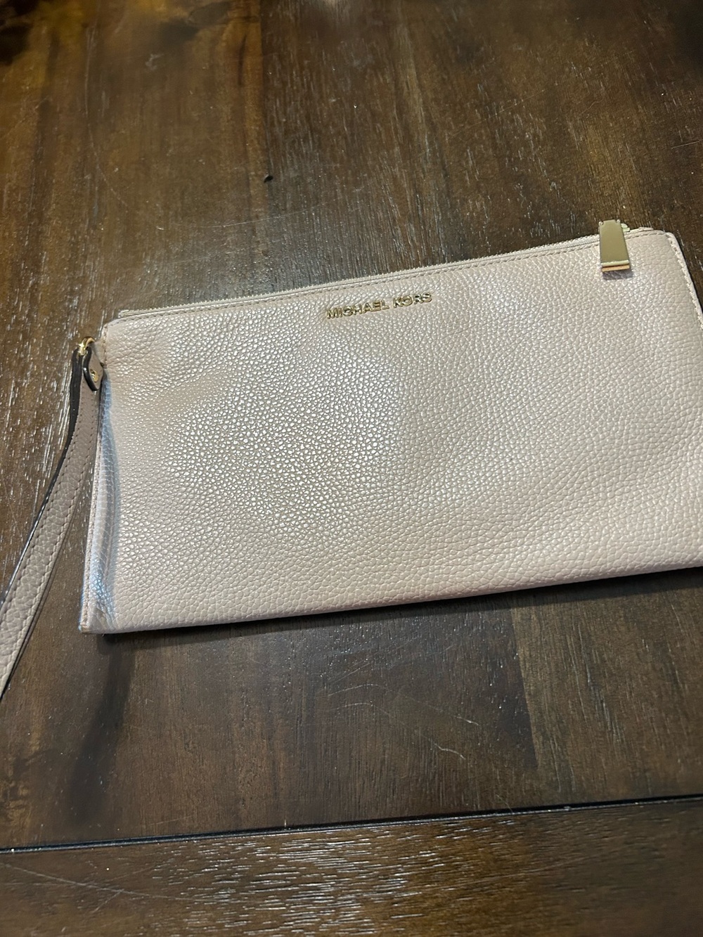 Michael Kors Light Beige Pebbled Leather Wristlet Clutch